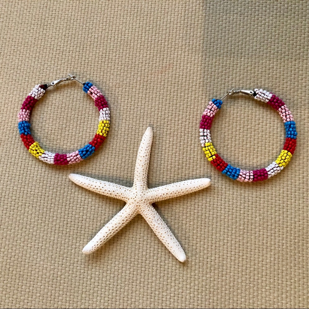 Multicolor Beaded Hoops - Picture 2 of 3